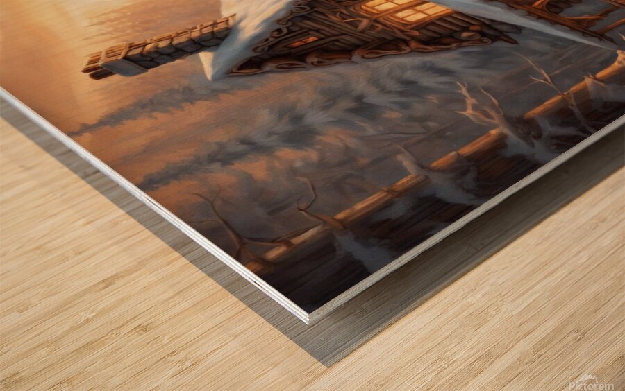 A cozy cabin nestled in a snowy forest sm Wood print