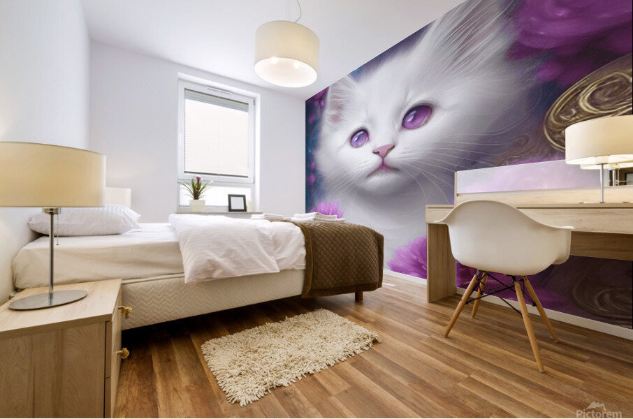 Fractal Flowers White Fluffy Kitten Cat Carri Mural print