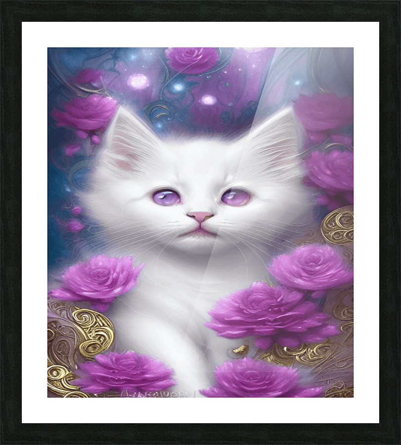 Fractal Flowers White Fluffy Kitten Cat Carri Picture Frame print