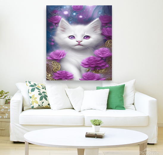 Fractal Flowers White Fluffy Kitten Cat Carri Reproduction