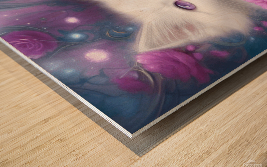 Fractal Flowers White Fluffy Kitten Cat Carri Wood print