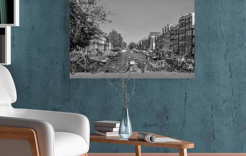 Bicycles on a bridge over the Prinsengracht Amsterdam Netherlands BW by Kevin Hellon