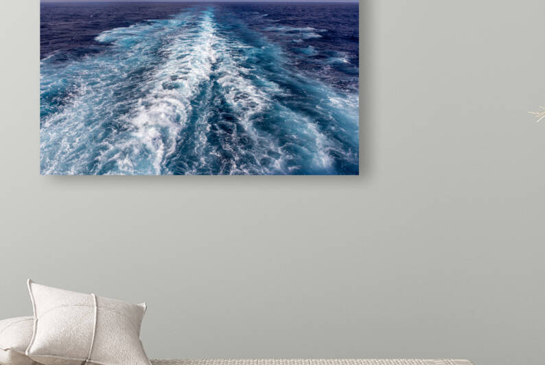 Wake of cruise ship travelling in South Pacific ocean by Kevin Hellon