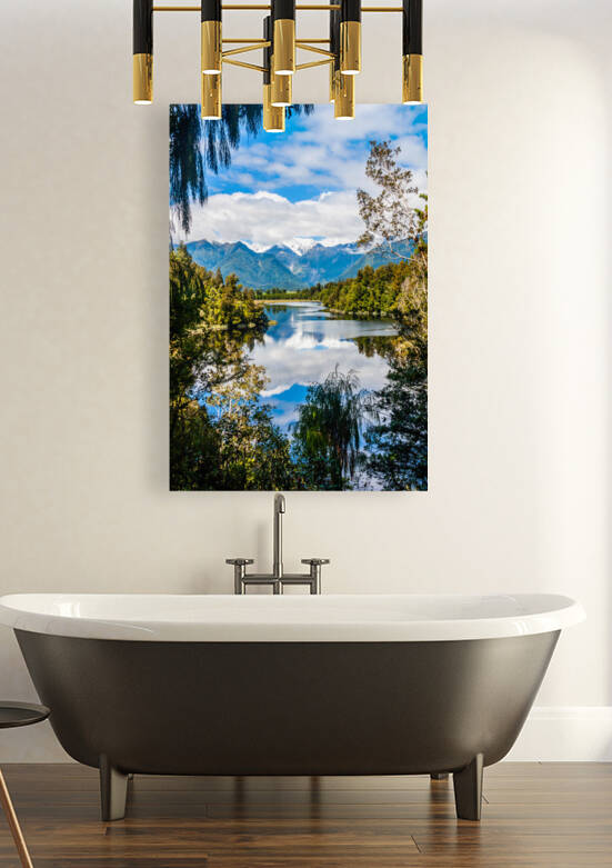 View over Lake Matheson with Mount Cook in the background South by Kevin Hellon