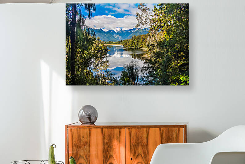 View over Lake Matheson with Mount Cook in the background South by Kevin Hellon