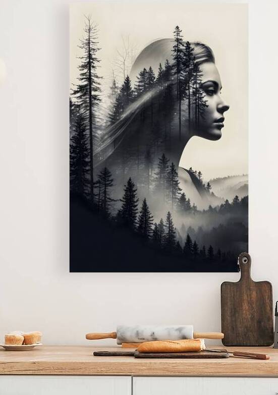 woman s face merged with misty forest scene by Artliste
