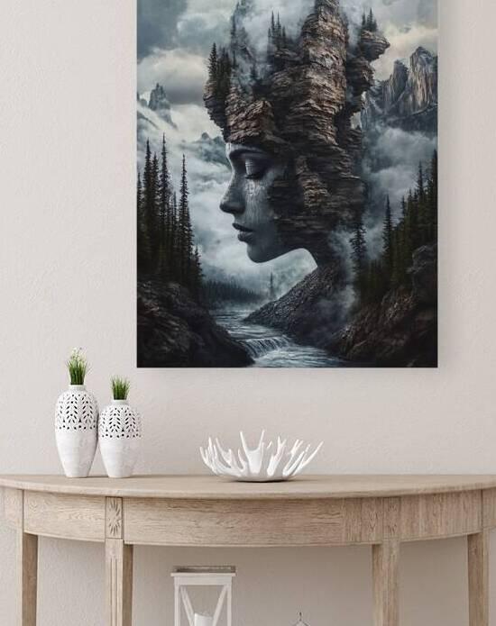 surreal woman nature cliffs trees clouds  by Artliste