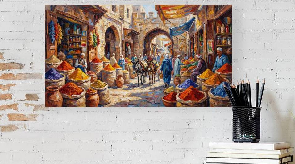 Vibrant Moroccan Spice Market Oil Painting by Artliste