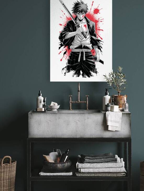 Japanese anime style swordsman with red blood  by Artliste