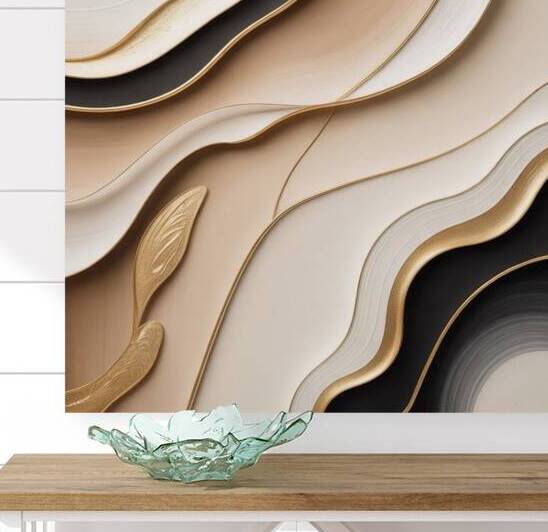 Modern Abstract Wall Art Neutral Color Palette Beige Cream Black Gold Minimalist Luxury Home Decor by Moncef Bourais