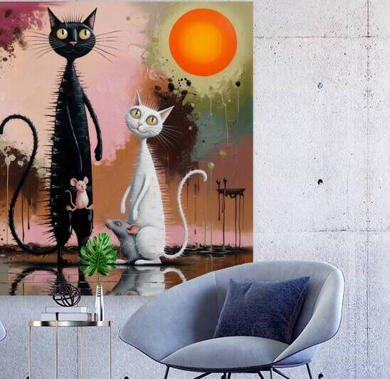 Black  white cats and happy rat by SCARABEE HUB