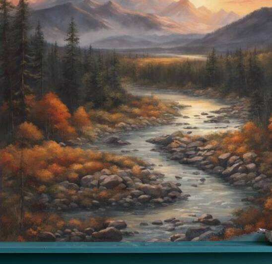 221481 A landscape painting of a mountain range a by Artista