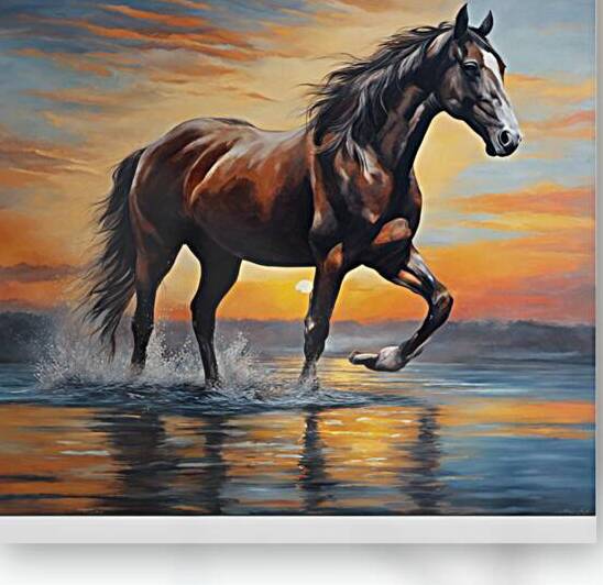 Brown horse walking on river beach ????  by Artista
