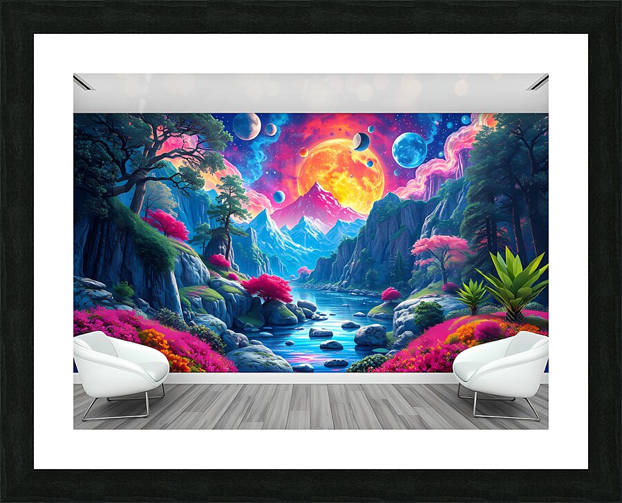 Mural Psychedelique de Paysage Naturel en Verre Trempe Picture Frame print