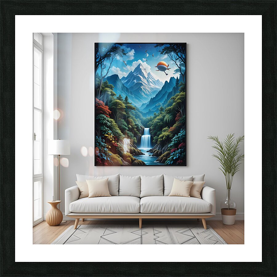 Psychedelic Mountain River Landscape Picture Frame print
