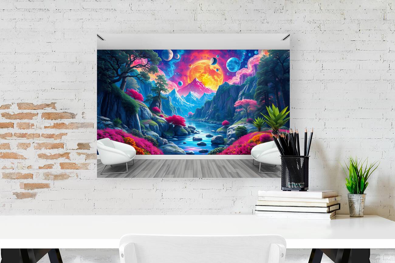 Mural Psychedelique de Paysage Naturel en Verre Trempe Reproduction