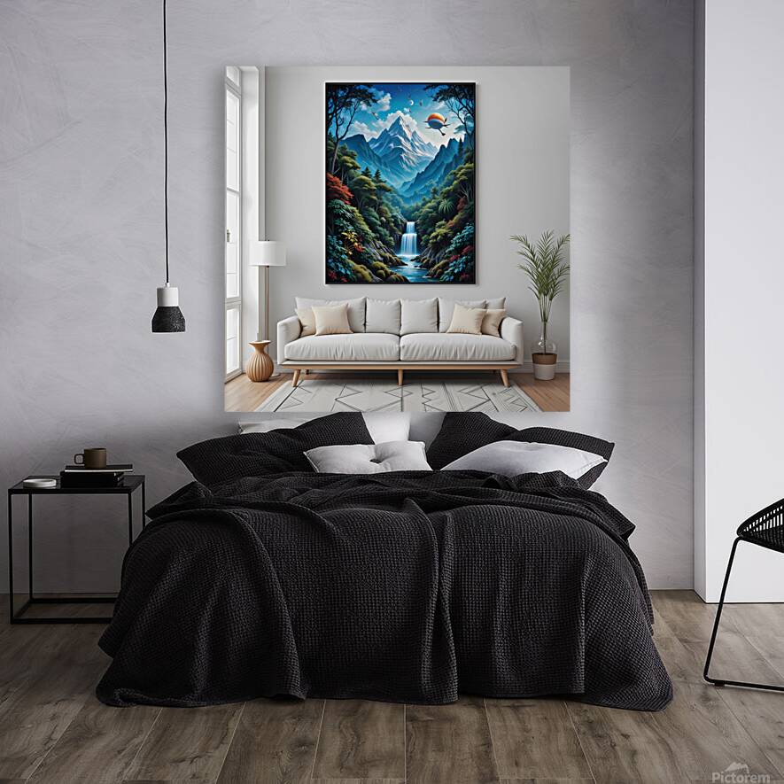 Psychedelic Mountain River Landscape Reproduction