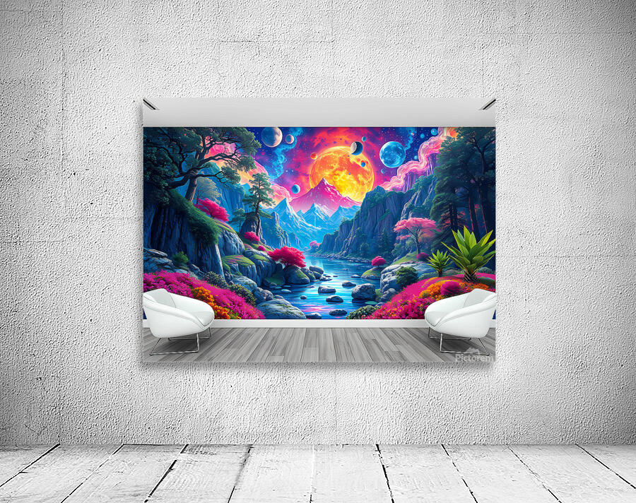 Mural Psychedelique de Paysage Naturel en Verre Trempe Wall Preview