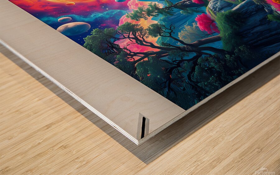Mural Psychedelique de Paysage Naturel en Verre Trempe Wood print