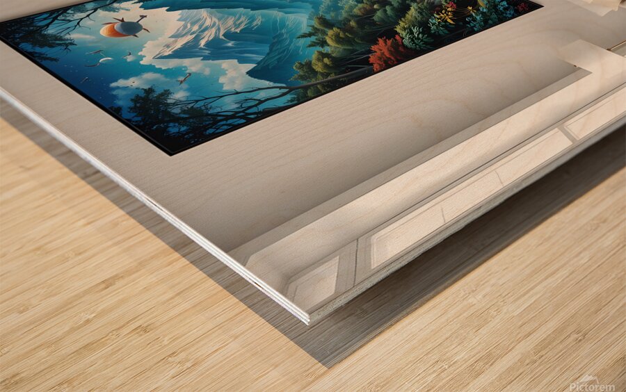 Psychedelic Mountain River Landscape Wood print