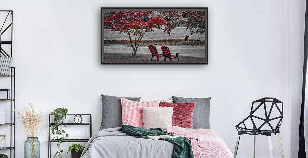 MAPLE TREES AND RED CHAIRS Reproduction