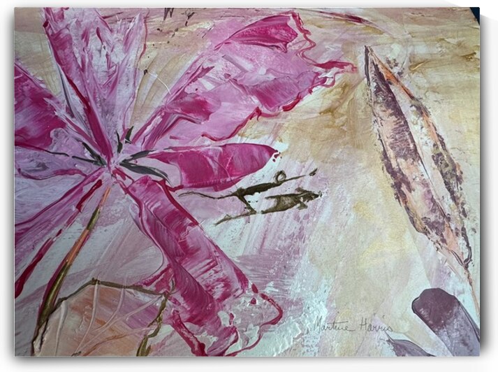 Flying with my dog in the flowers by Martine Harris
