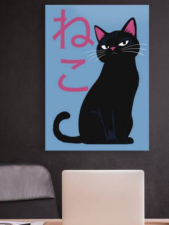 Black Cat Illustration Blue Background by Pernicious Ariana