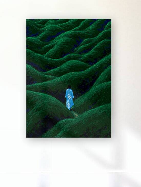 Figure Painting Green Grass Hills by Pernicious Ariana
