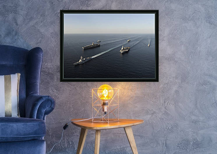 Fleet of Navy ships transit the Arabian Sea. by StocktrekImages
