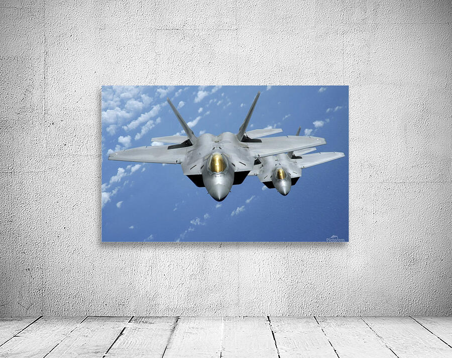Two F-22 Raptors fly over the Pacific Ocean. by StocktrekImages Wall Art