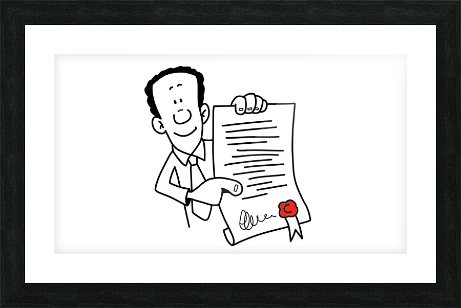 ManPointScrollDocumentContractLaw Picture Frame print