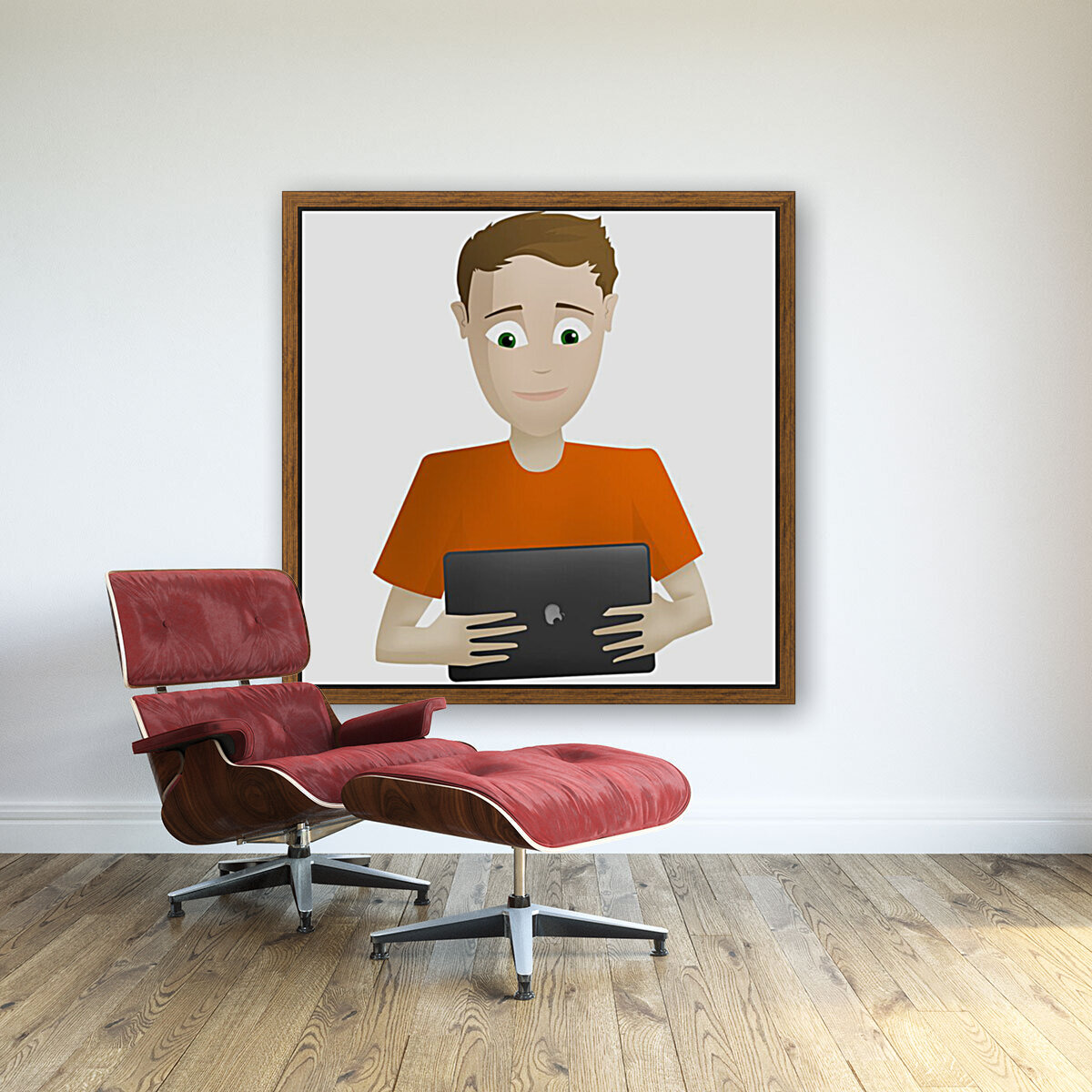 young man playing ipod tablet Reproduction