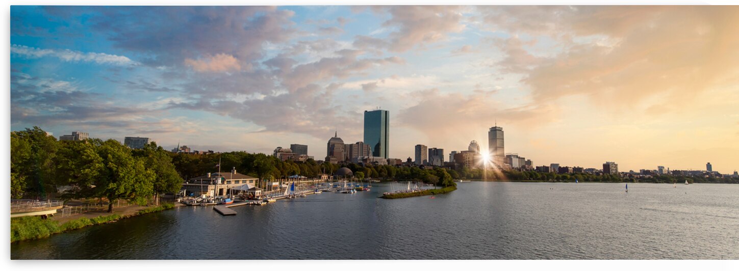 Panoramic view of Boston downtown and historic center from the landmark Longfellow bridge over Charles River by Elijah Lovkoff