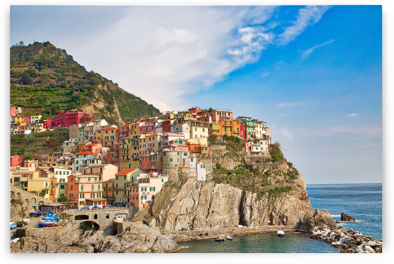 Manarola colorful streets overlooking scenic shoreline by Elijah Lovkoff