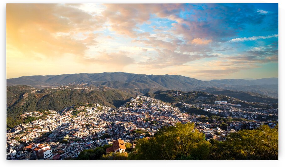 Mexico Taxco city lookout overlooking scenic hills and colorful colonial historic city center by Elijah Lovkoff