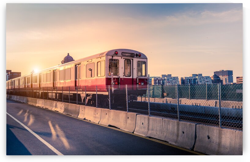 Boston subway lines train crossing Longfellow bridge over sceni by Elijah Lovkoff