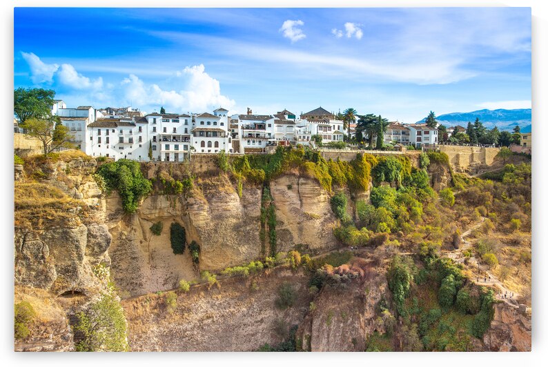 Famous Ronda restaurants and colonial houses overlooking the sce by Elijah Lovkoff