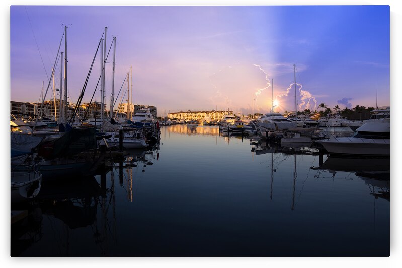 Mexico Panoramic view of Marina and yacht club in Puerto Vallarta at sunset by Elijah Lovkoff