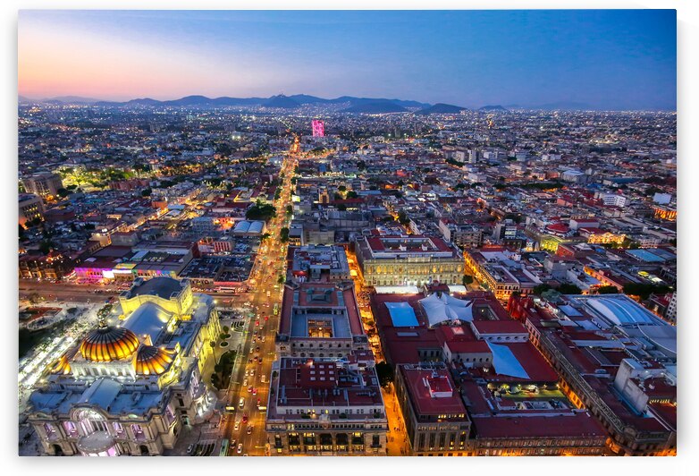 Panoramic view of Mexico City from the observation deck at the top of Latin American Tower Torre Latinoamericana by Elijah Lovkoff