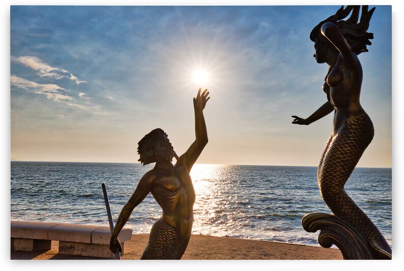 Puerto Vallarta Mexico 20 April 2018: Famous sculptures on sce by Elijah Lovkoff