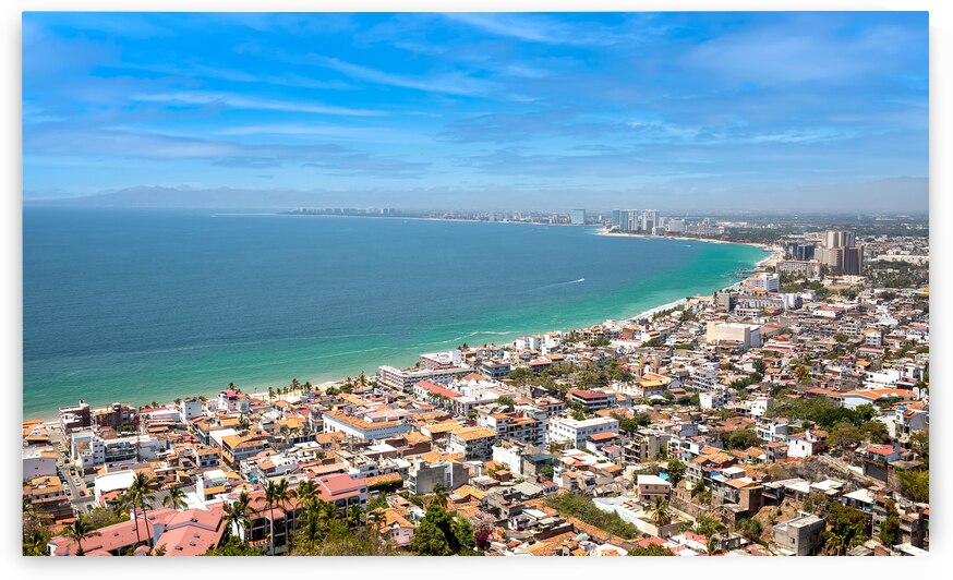 Scenic Mirador Cerro La Cruz Lookout with panoramic views of Puerto Vallarta and famous shoreline with ocean beaches and luxury hotels by Elijah Lovkoff