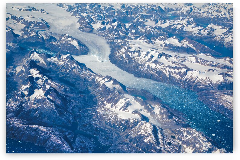 Aerial view of scenic Greenland Glaciers and icebergs by Elijah Lovkoff