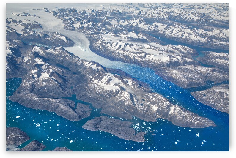 Aerial view of scenic Greenland Glaciers and icebergs by Elijah Lovkoff