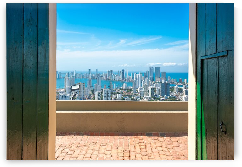 Colombia scenic view of Cartagena cityscape modern skyline hotels and ocean bay of Bocagrande by Elijah Lovkoff