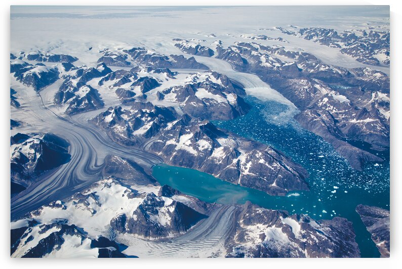 Aerial view of scenic Greenland Glaciers and icebergs by Elijah Lovkoff