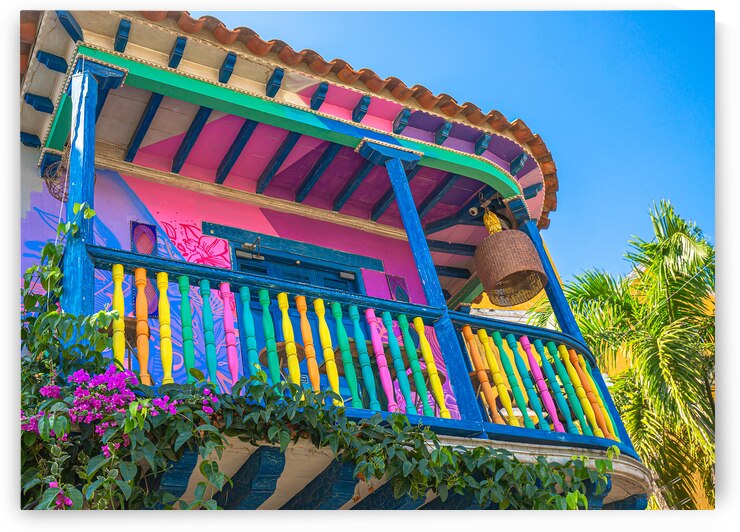 Colombia   18 February 2020: Scenic colorful streets of Cartagena in historic Getsemani district near Walled City by Elijah Lovkoff