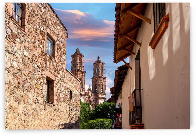 Mexico Scenic Taxco colonial architecture and cobblestone narrow streets in historic city center near Santa Prisca church by Elijah Lovkoff