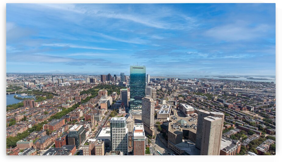 Panoramic aerial view of Boston financial district historic center Beacon Hill and Charles River by Elijah Lovkoff
