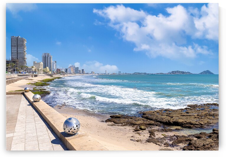 Famous Mazatlan sea promenade El Malecon with ocean lookouts tourist beaches and scenic landscapes. It connects Old Mazatlan with Hotel Zone Zona Hotelera by Elijah Lovkoff