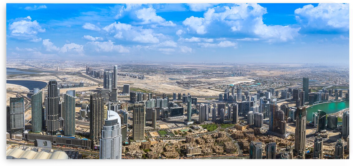 UAE Dubai panoramic skyline view of city downtown and Dubai Mall by Elijah Lovkoff